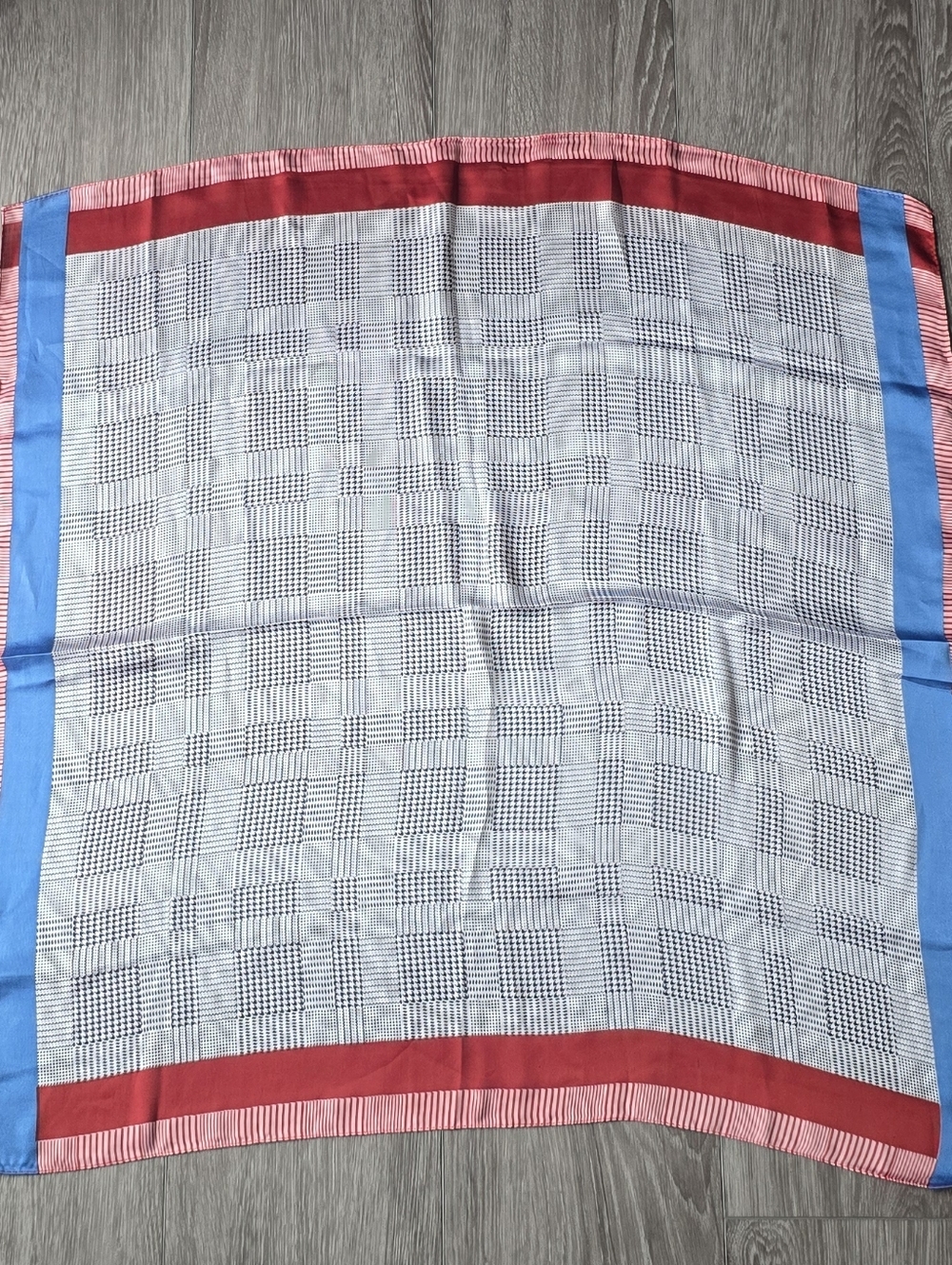 Vintage Glen Plaid Square Scarf | Red Blue Colorblock 27" Silk Feel Head Scarf